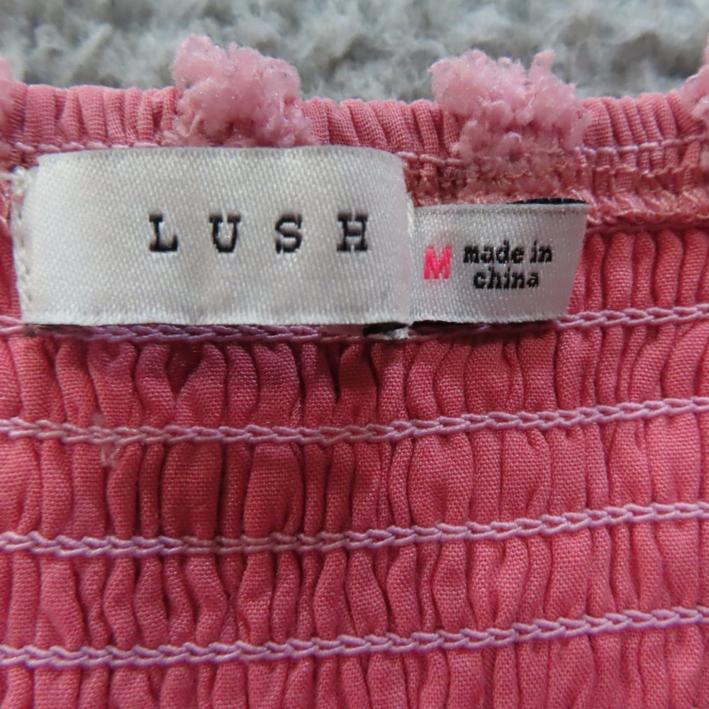 Lush Barbiecore Pink Smocked Peplum Top Puff Sleeve Coquette Cottagecore Medium - Picture 6 of 12